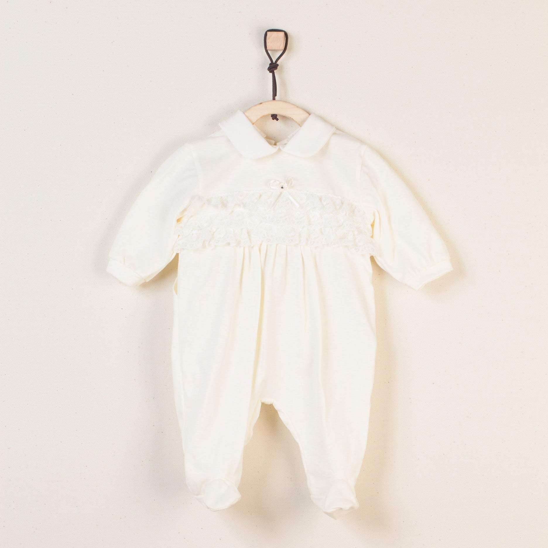 Tutina in Jersey Panna con Dettagli in Pizzo