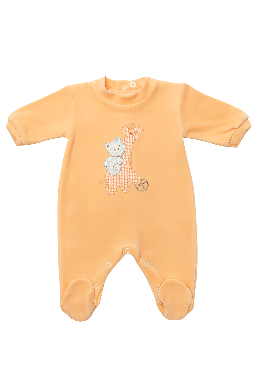 Tutina in Ciniglia con Applicazione Giraffa e Orsetto arancio