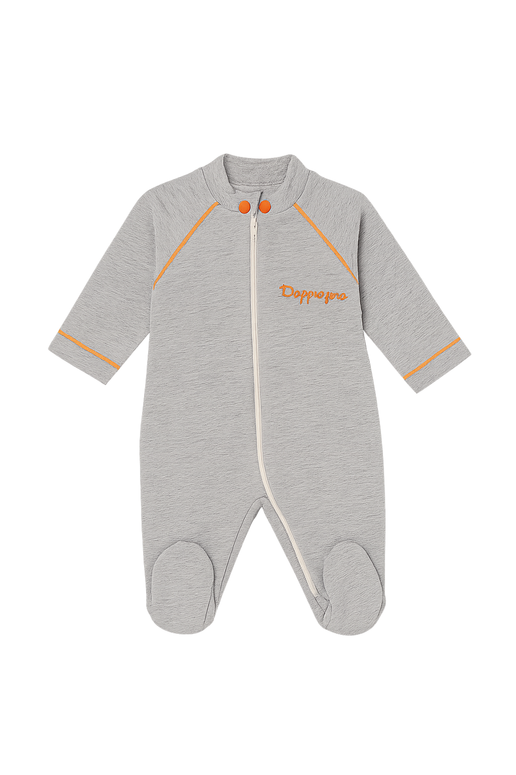 Tutina Felpa Tinta Unita Grigia con Zip e Dettagli Arancioni