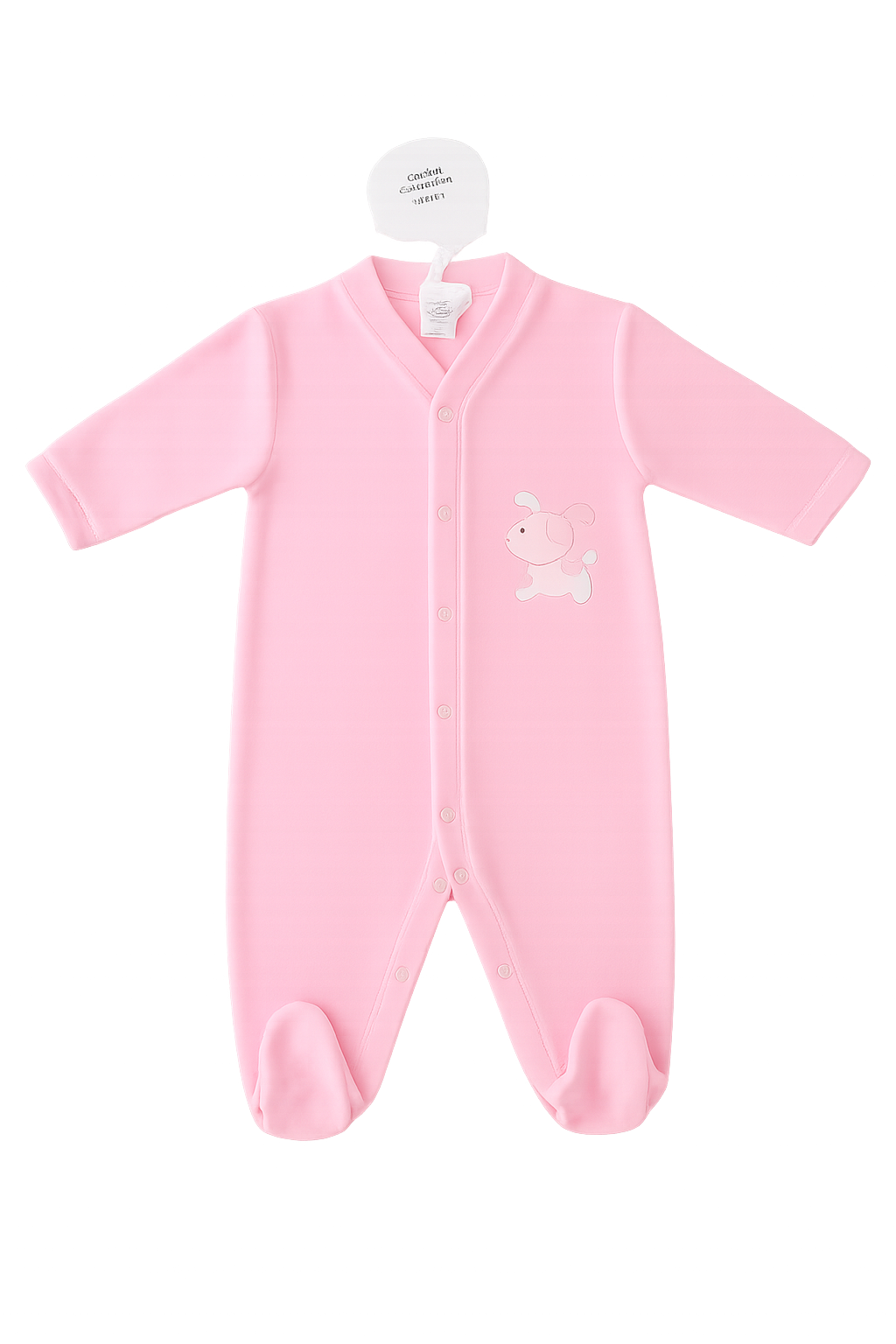 Tutina Ciniglia Rosa Baby con Bottoni e Applicazione Cagnolino