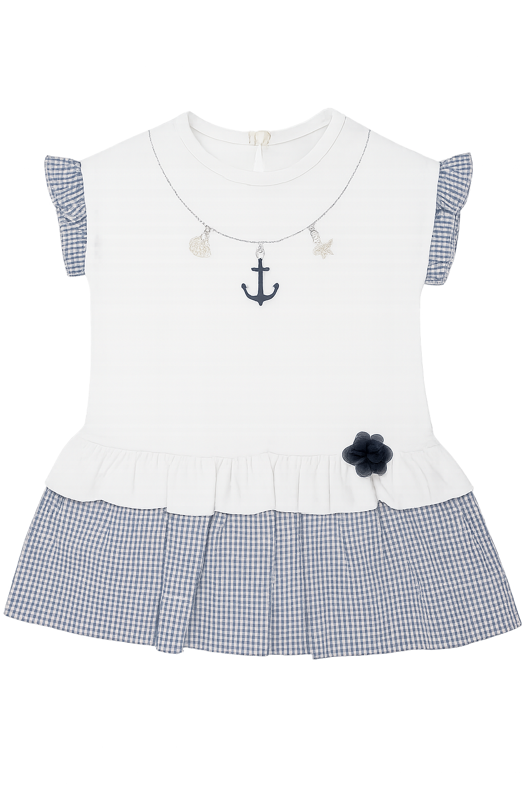 Vestitino Estivo in Jersey e Cotone Vichy Tema Marinaresco