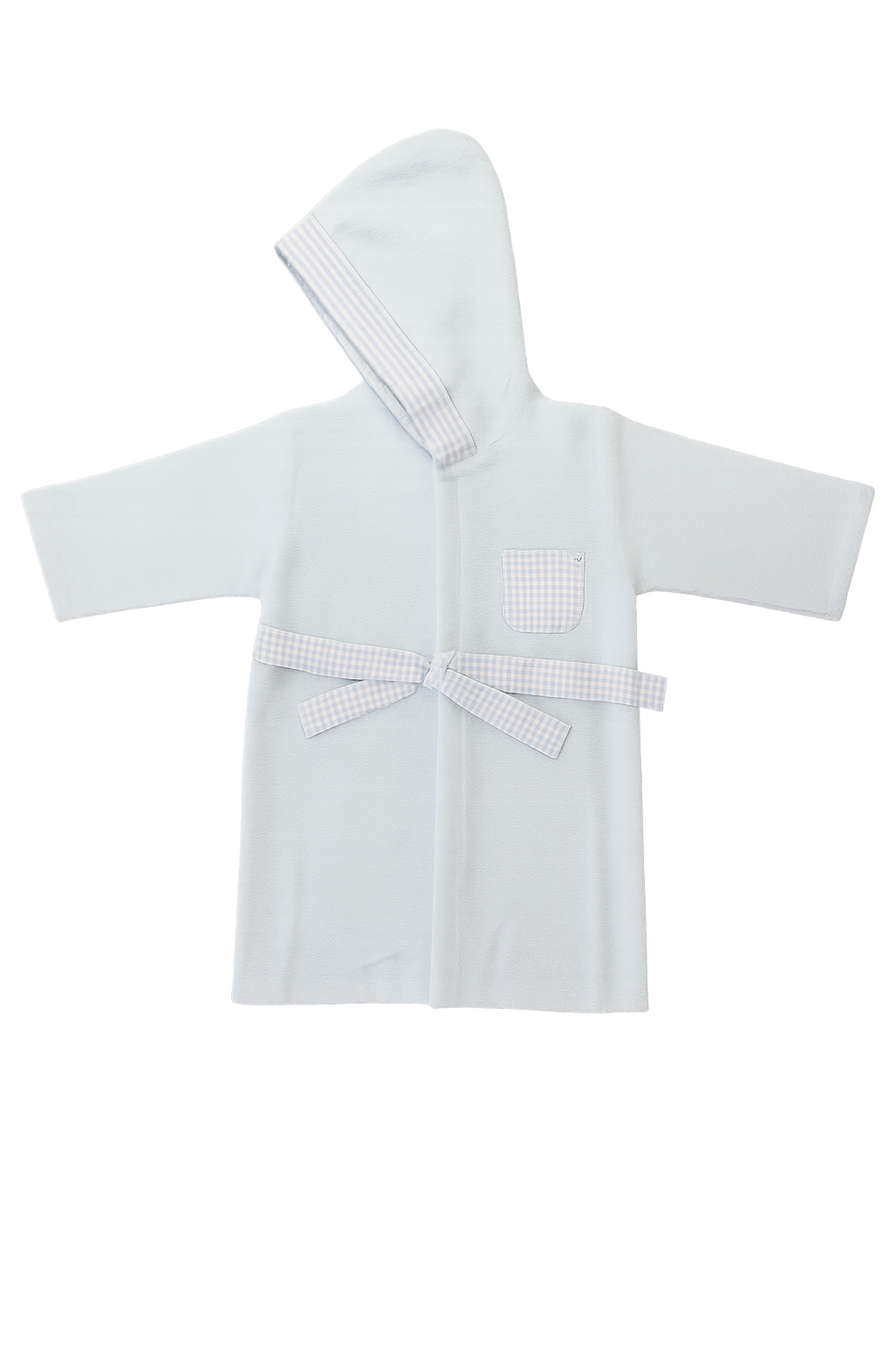 Accappatoio azzurro pastello con dettagli vichy