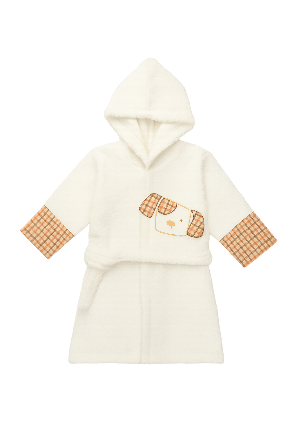 Accappatoio Vestaglia in Spugna Panna con Applicazione Cagnolino Tartan