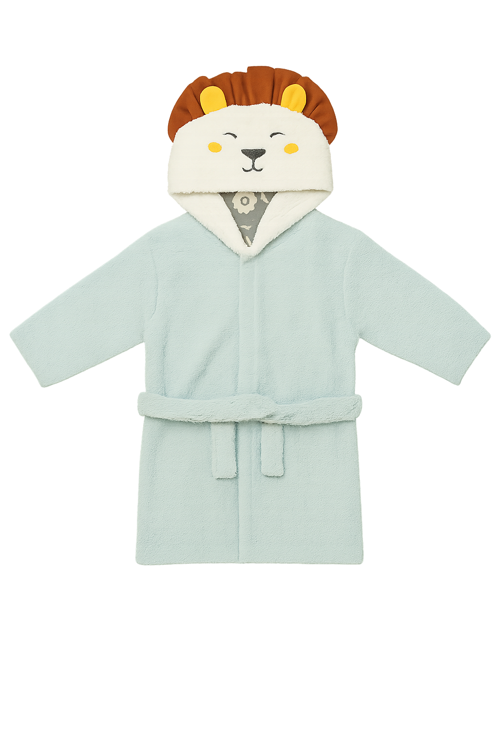 Accappatoio Vestaglia in Spugna Verde Acqua con Cappuccio Decorato Leone